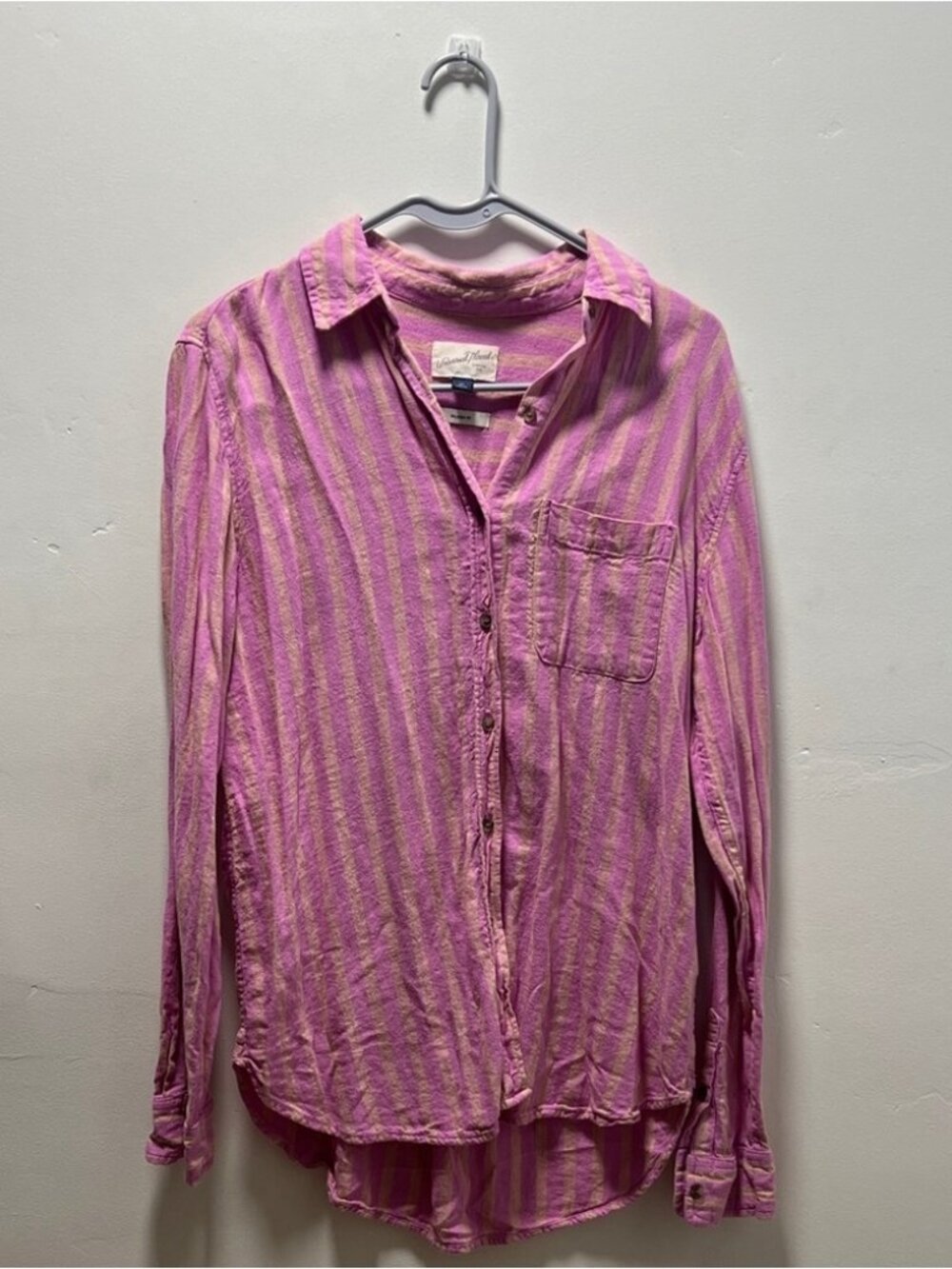 NWOT Pink and Yellow Striped Button-Up Shirt
